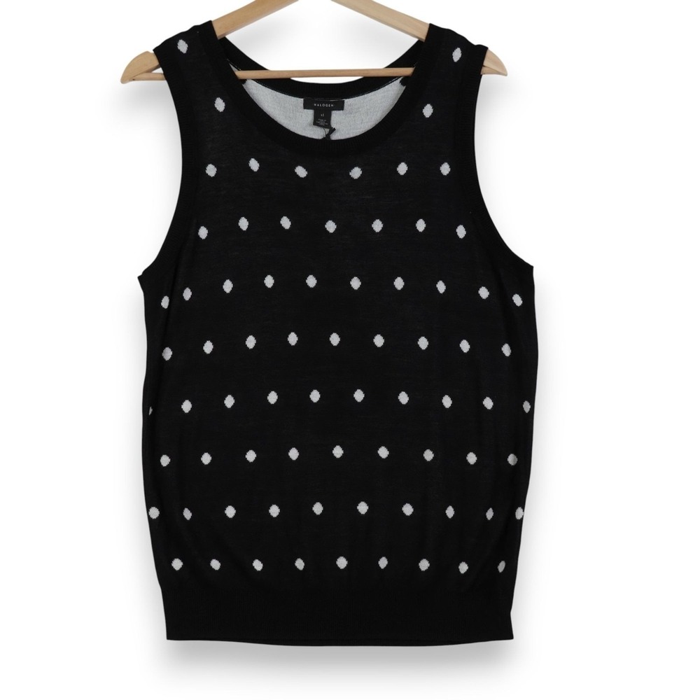Halogen Black Scoop Neck Polka Dot Sweater Tank